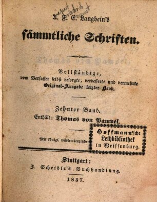 A. F. E. Langbeins prosaische Werke, 5. Thomas von Pampel