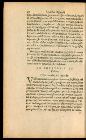 De Creaturis Visibilibus.