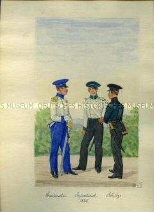 Uniformdarstellung, Gardereiter, Infanterist, Schütze, Sachsen, 1825.