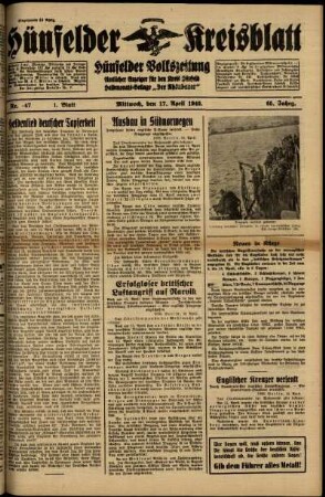 Erste Ausgabe vom Mittwoch, den 17. April 1940.