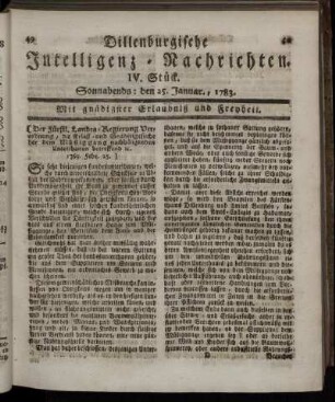 IV. Stück. Sonnabends: den 25. Januar., 1783.