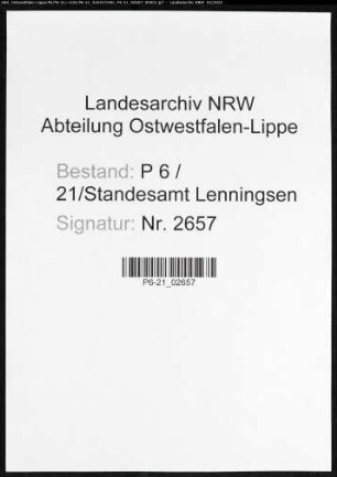 Sterberegister Standesamt Lenningsen