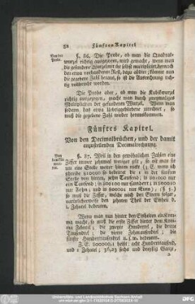 Fünftes Kapitel. Von den Decimalbrüchen, und der damit anzustellenden Decimalrechung.