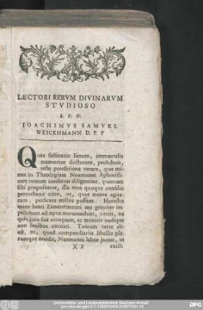 Lectori Rerum Divinarum Studioso