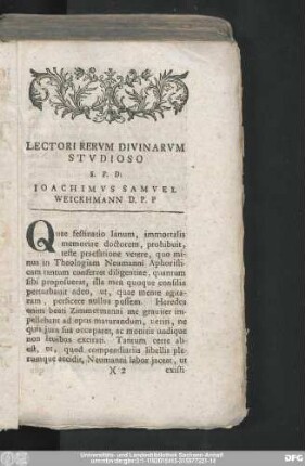 Lectori Rerum Divinarum Studioso