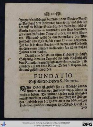 Fundatio deß Ritter-Orden S. Ruperti.