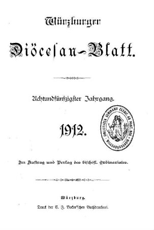Würzburger Diözesanblatt : amtliches Verordnungsblatt der Diözese Würzburg. 58, 58. 1912
