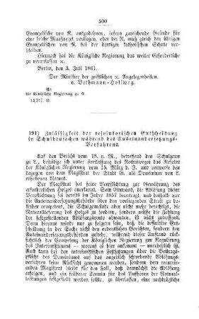 Zulässigkeit der resolutorischen Entscheidung in Schulsachen während des Auseinandersetzungs-Verfahrens : [V. Elementarschulwesen]