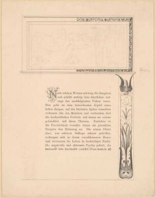 Umrahmungen zu "Amor und Psyche", Blatt 1, oben: Psyche und Ceres, rechts: Adler über Floralem