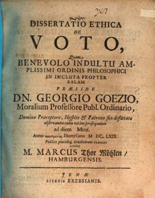 Dissertatio Ethica De Voto