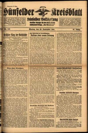 Ausgabe vom Montag, den 29. September 1941.