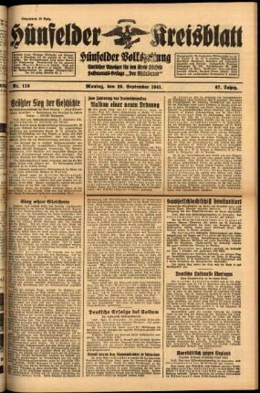 Ausgabe vom Montag, den 29. September 1941.