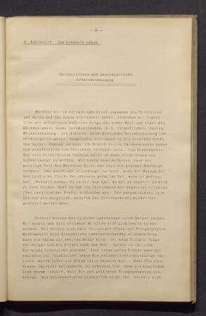 6. Lehrbrief. Das bewusste Leben. Optimistische und pessimistische Lebensanschauung.