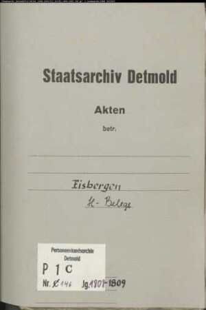 Belegakten zum Heiratsregister der evangelischen Gemeinde Eisbergen, Kreis Minden (1808-1809)