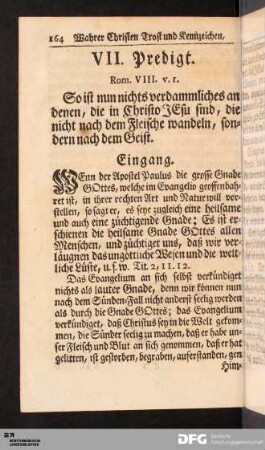 VII. Predigt, Rom. VIII. 1. Wahrer Christen Trost und Kennzeichen