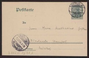 Schreiben an Hermann Muthesius (Postkarte)