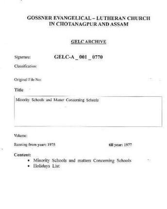 Minority Schools and Matters Concerning School