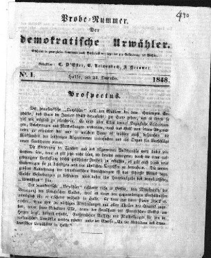Der demokratische Urwähler. N[umer]o 1. (Sammlung Friedlaender)