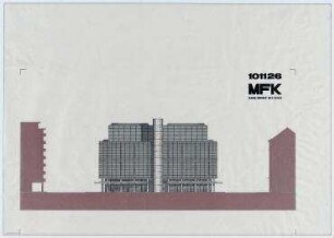 Wettbewerb Museum für Moderne Kunst (nicht realisiert) – Westansicht. Frankfurt am Main, Domstraße 10-12, Braubachstraße 8, Berliner Straße
