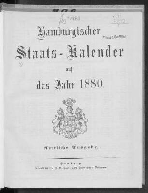 1880: Hamburgischer Staats-Kalender : auf das Jahr
