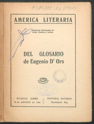 1921000102: Del glosario de Eugenio D'Ors