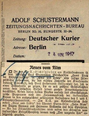 Kritik aus Deutscher Kurier (24.11.1917).