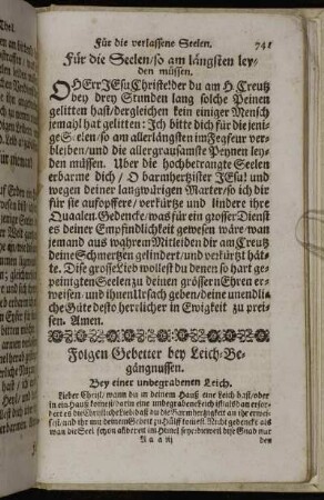 Folgen Gebetter bey Leich-Begängnussen. - Litaney für die Abgestorbene.