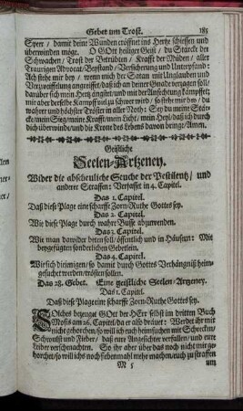 Geistliche Seelen-Artzeney. Wider die abscheuliche Seuche der Pestilentz, und anderer Straffen: Verfasset in 4. Capitel