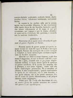 Articolo II. Descrizione di tre specie nuove di molluschi spettanti al genere Phyllidia di Cuvier.