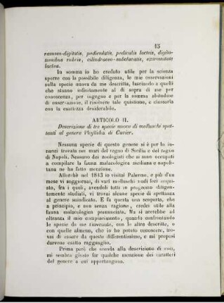 Articolo II. Descrizione di tre specie nuove di molluschi spettanti al genere Phyllidia di Cuvier.