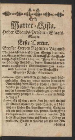 Erste Marter-Lista. Hoher Stands-Personen Staats-Marter.