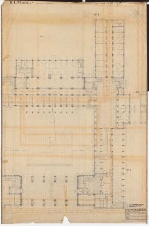 Reichsluftfahrtministerium, Berlin: Teilgrundriss L1/L2/Q1 1:100 (EG/ 1. OG)