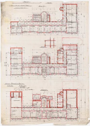 Collegium Bernhardinum, Attendorn: Grundrisse Ober-, Erd- und Kellergeschoss 1:100