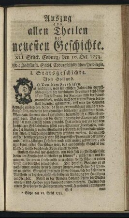 XLI. Stück. Coburg, den 10. Oct. 1753.