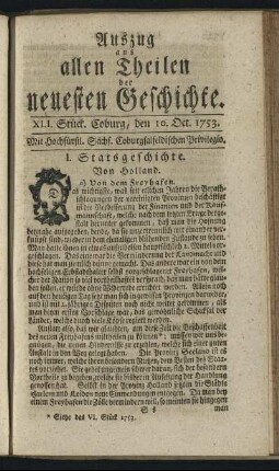 XLI. Stück. Coburg, den 10. Oct. 1753.