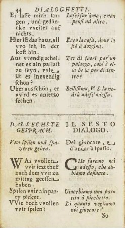 Das Sechste Gesprach / Il Sesto Dialogo
