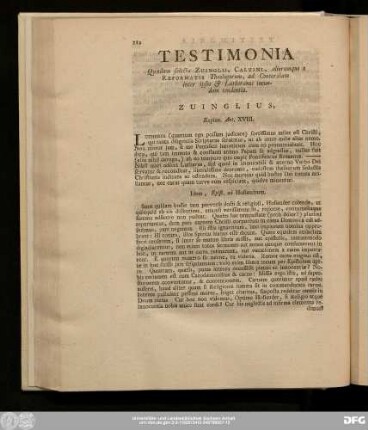 Testimonia Quaedam selecta Zuinglii, Calvini, aliorumque e Reformatis Theologorum, ad Concordiam inter ipsos & Lutheranos ineundam tendentia.