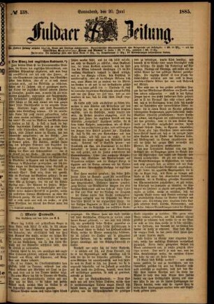 Ausgabe vom Samstag, den 20. Juni 1885.