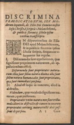 Discrimina Praedicationum, Seu Modorum loquendi, de Filio Dei Domino nostro Iesu Christo, e scriptis Melanchthonis, et publicis florentis scholae ipsius vocibus transscripta.