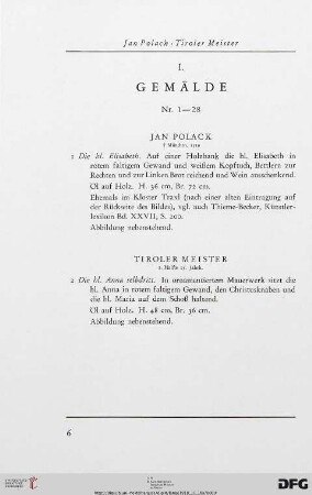 I. Gemälde (Nr. 1-28) mit Tafeln