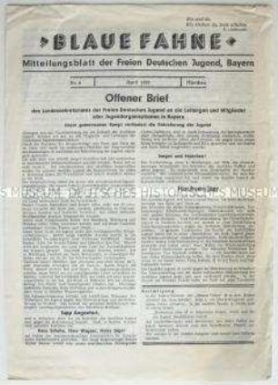 Mitteilungsblatt der FDJ Bayern mit dem Abdruck eines Offenen Briefes an alle Jugendorganisationen