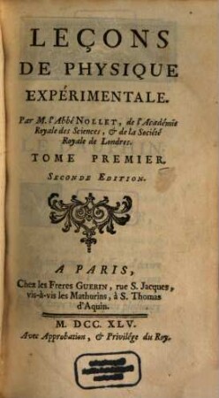 Leçons de physique expérimentale, 1