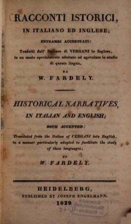 Racconti istorici : in Italiano ed Inglese ; entrambi accentuati