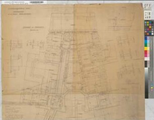 Empfangsgebäude auf dem Bahnhofe Mülheim-Eppinghofen, Blatt 21: Kellergeschoß mit Fundamentplan, M. 1:50