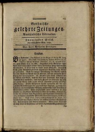 Zwanzigstes Stück, den neunzehnten May, 1787.