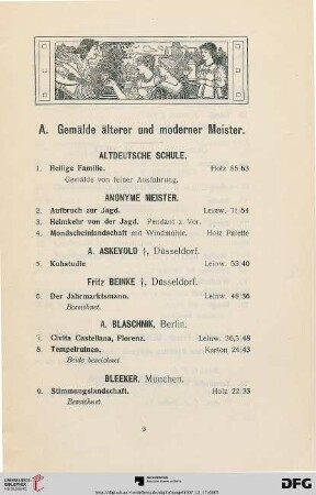 A. Gemälde älterer und moderner Meister (Nr. 1-190)