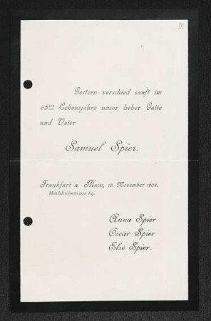 Brief von Anna Spier, Oscar Spier und Else Spier an Gerhart Hauptmann