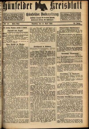 Erste Ausgabe vom Samstag, den 16. April 1927.