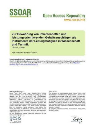 Zur Bewährung von Pflichtenheften und leistungsorientierenden Gehaltszuschlägen als Instrumente der Leitungstätigkeit in Wissenschaft und Technik