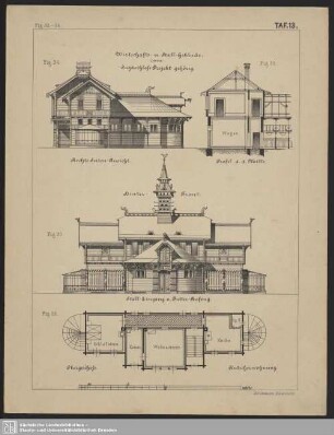Wirtschafts- und Stall-Gebäude im nordischen Holzstil, zum Jagdschloss Projekt gehörig